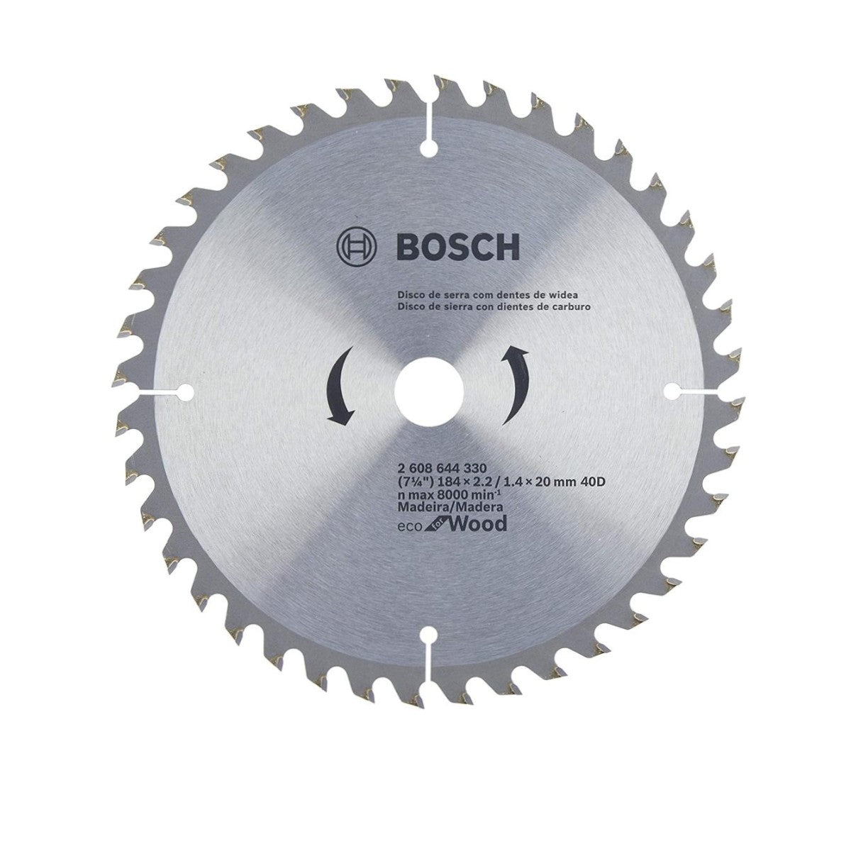 Hoja De Sierra De 7-1/4 Pulgadas, 40 Dientes, Eco Para Madera, 2608644330, BOSCH