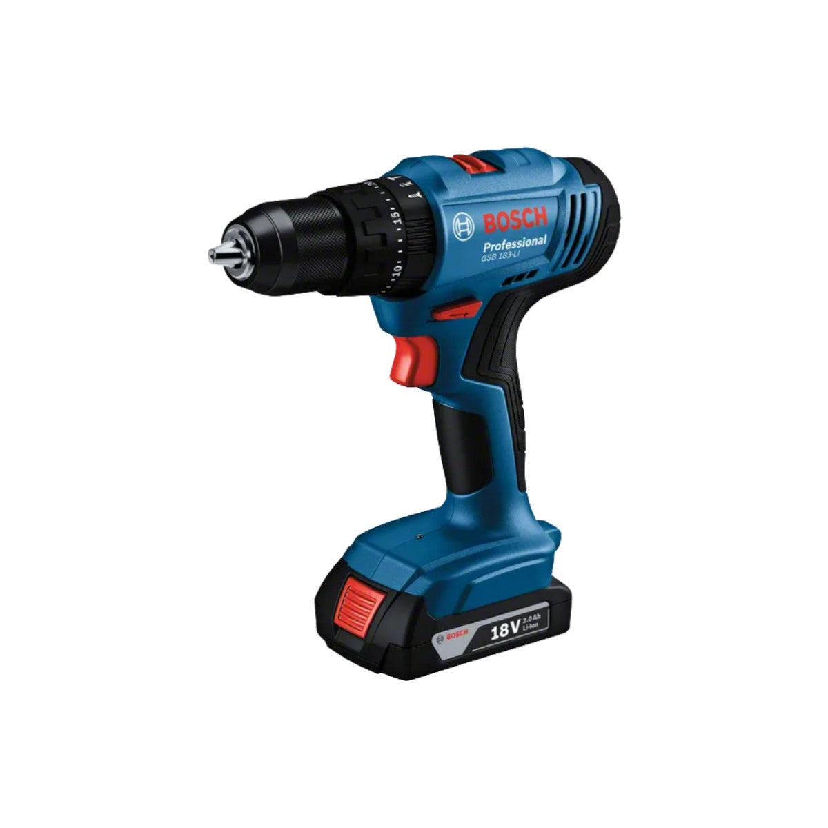18V TALADRO PERCUTOR DE 1/2 GSB 185-LI + 2 BATERIAS 2.0 AH + CARGADOR 37 LIBRAS-PIE NO USA CARBONES, BOSCH