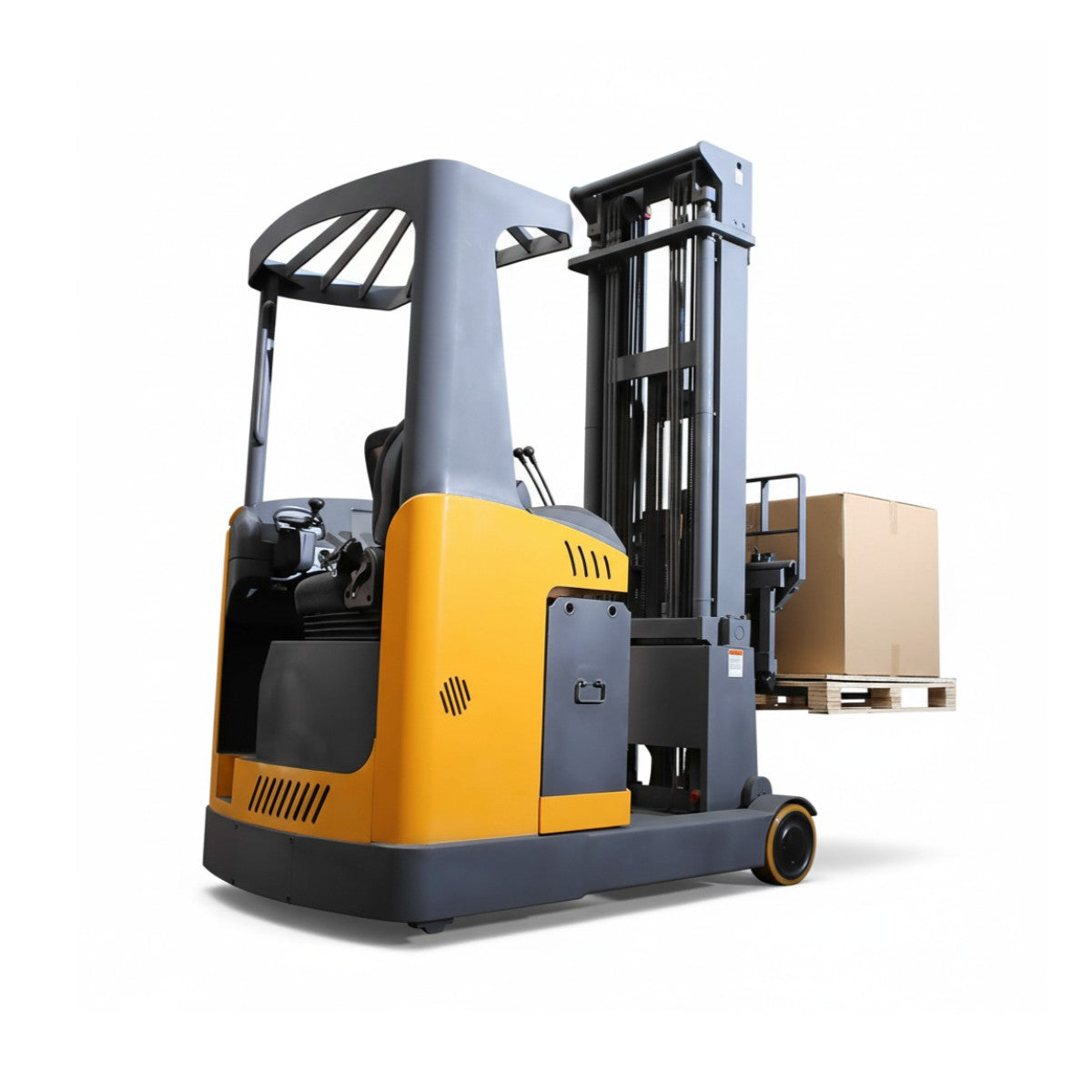 Montacarga Eléctrica 2000KG, Tipo Sentado, Mástil Tríplex con Altura Máxima de 10,200MM, Batería 48V/500Ah, Sistema EPS, Cámara y Desplazador Lateral Integrado