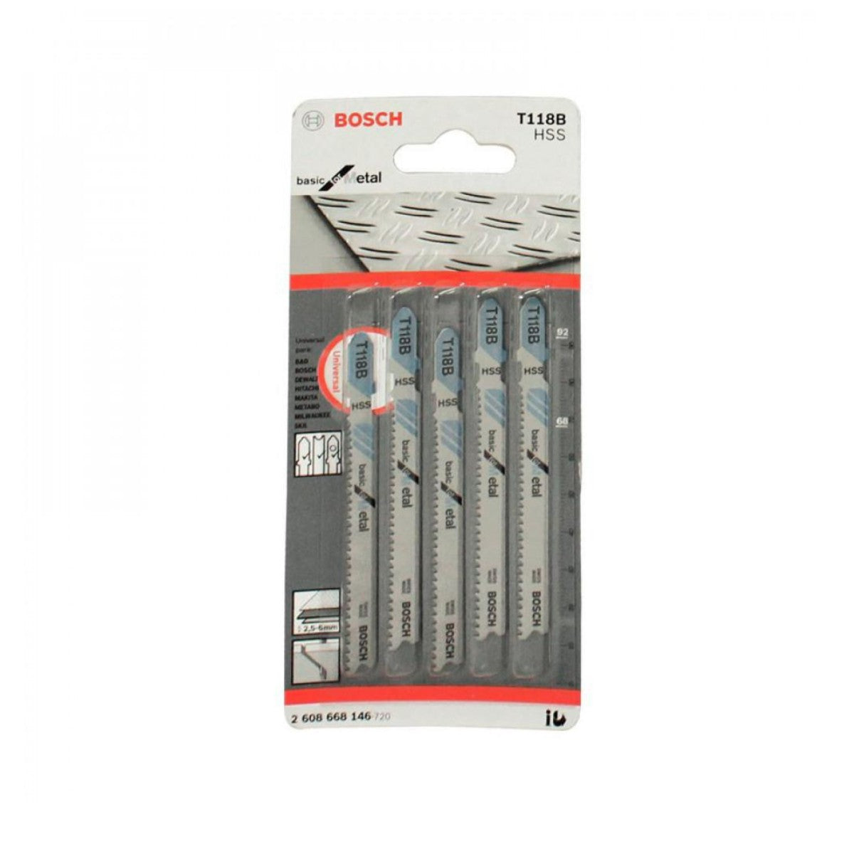 T118B HSS,  Juego de 5 Sierras para cortar Metal, BOSCH