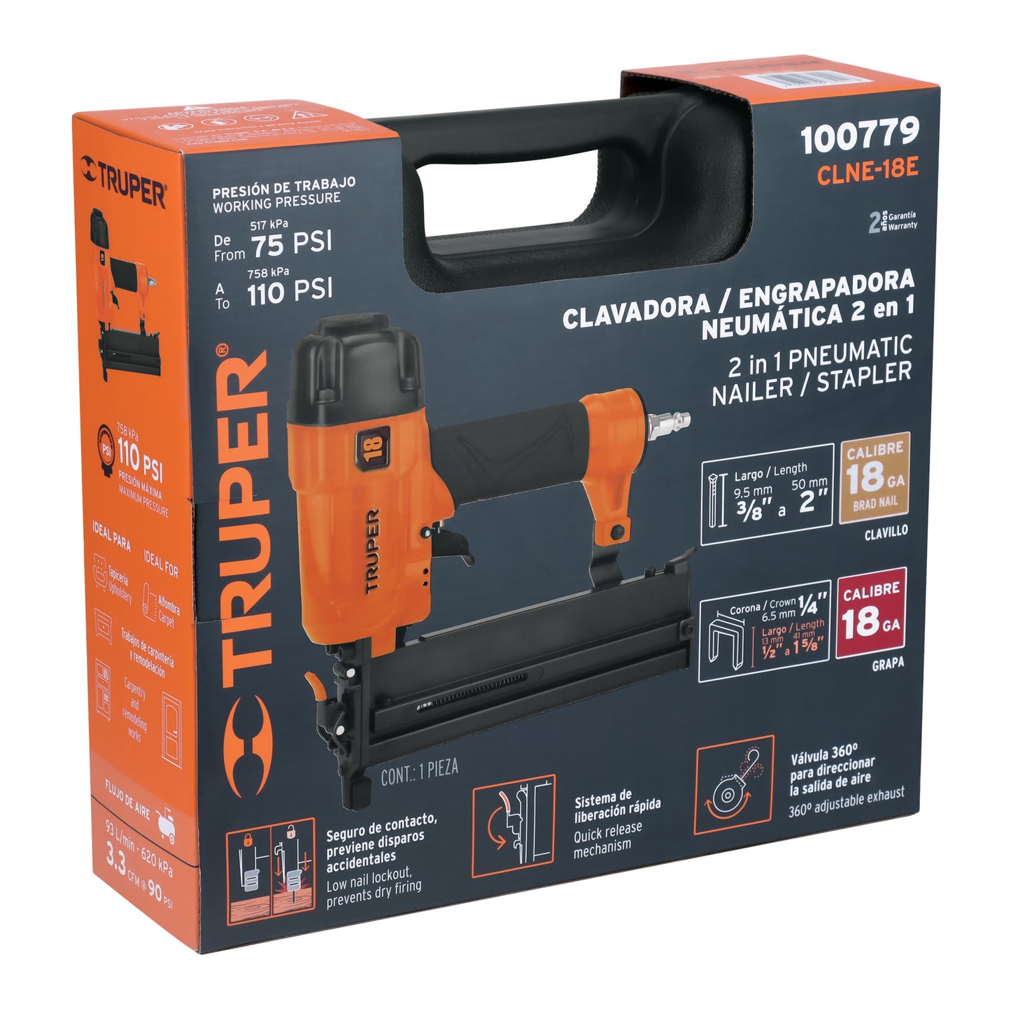 Clavadora Y Engrapadora Neumática Profesional, Calibre 18, TRUPER