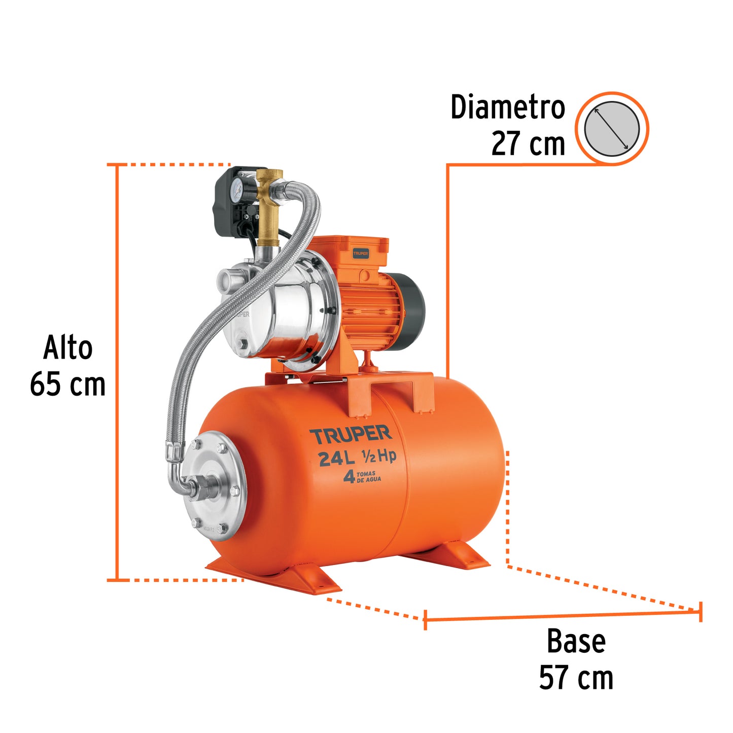 Bombra Hidroneumática 1/2 HP, 24 Litros, TRUPER