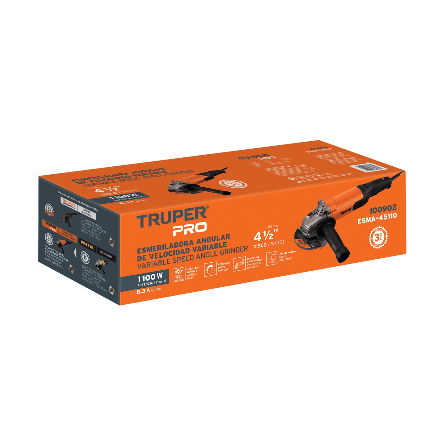 Esmeriladora Angular 4-1/2' 1100 W, Profesional, TRUPER