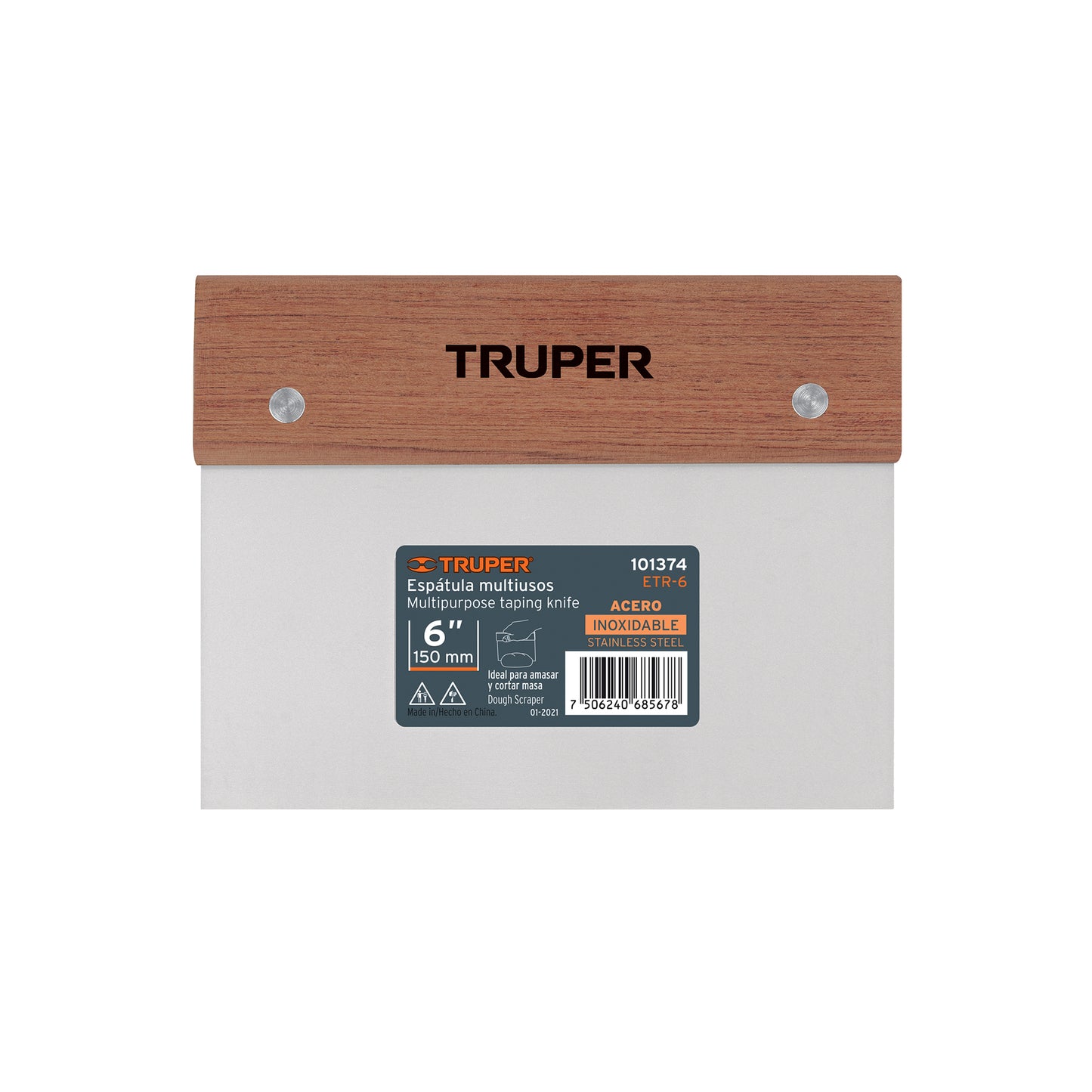 Espátula Rectangular 6' X 3' Acero Inoxidable, Mango Mader, TRUPER