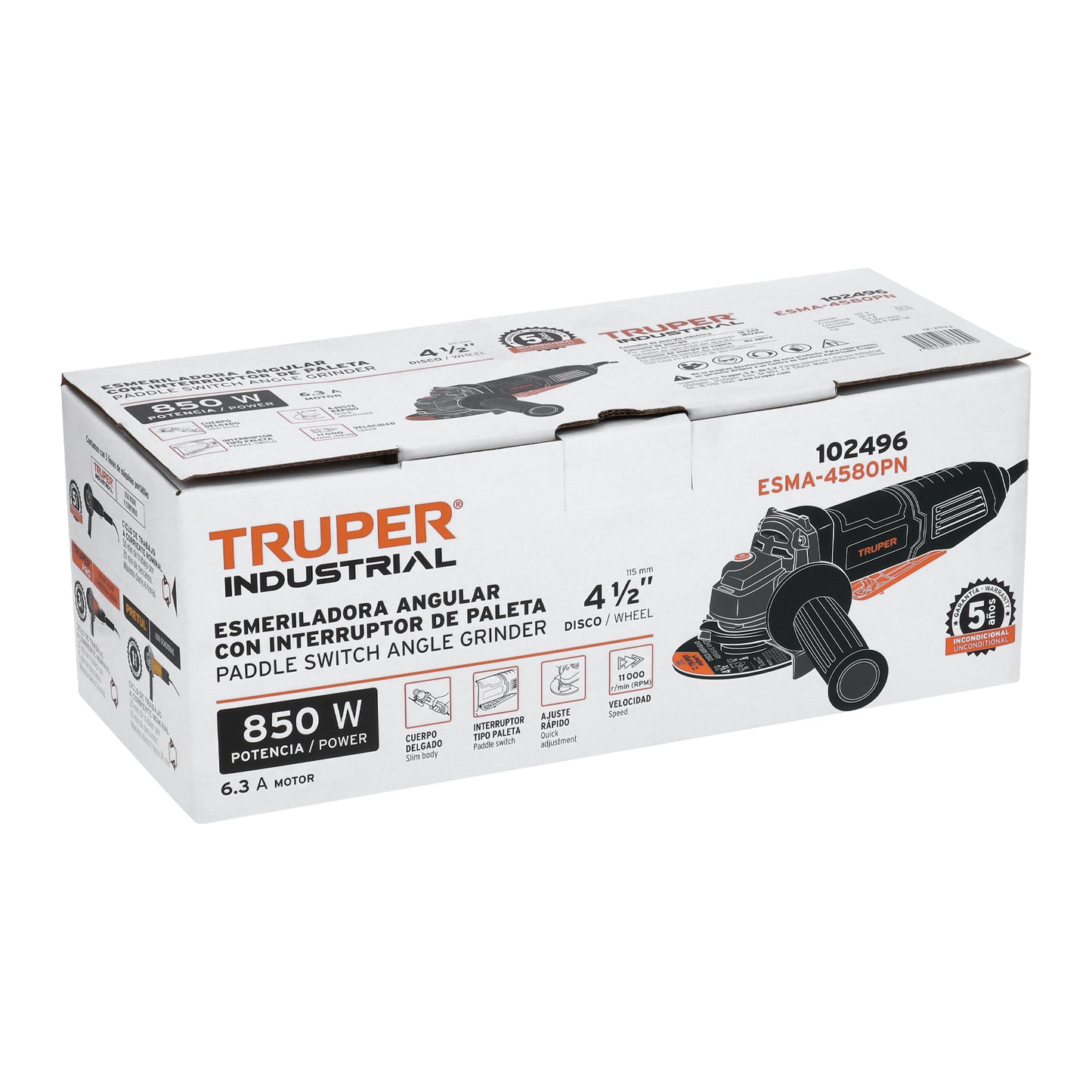 Esmeriladora Interruptor De Paleta 4-1/2', Industrial, 850 W, TRUPER