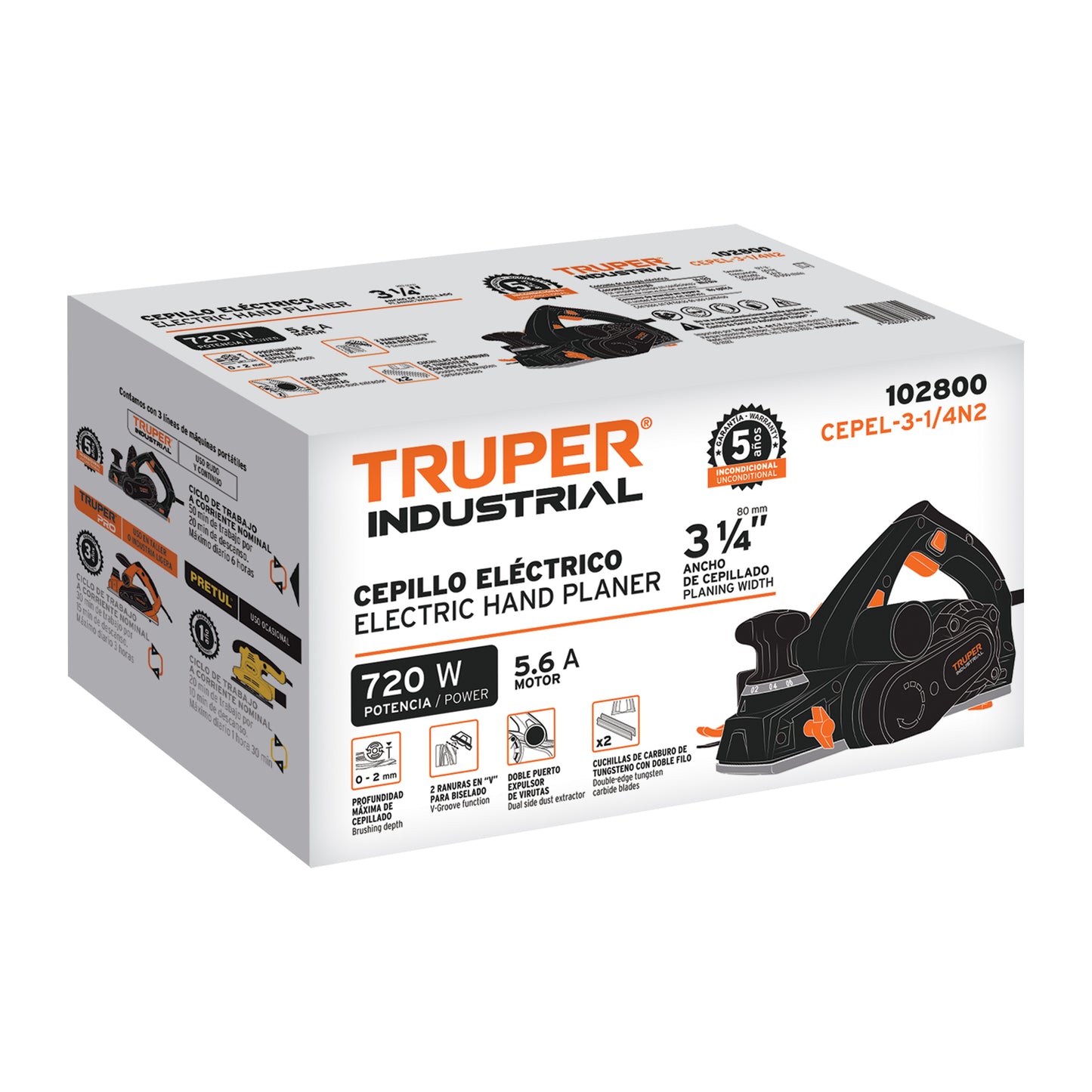 Cepillo Eléctrico Industrial De 3-1/4"", 720 W"