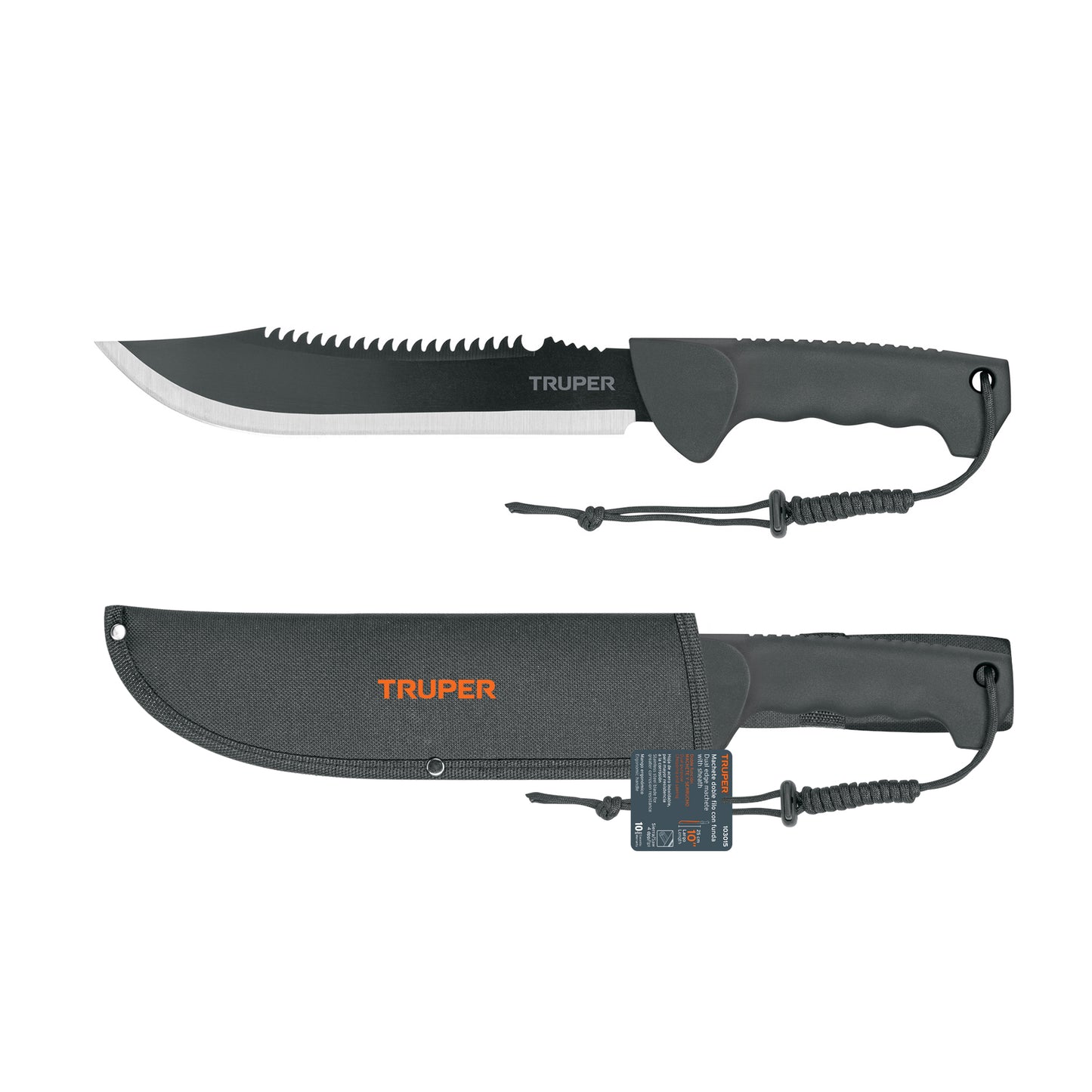 Machete Doble Filo 10" Cacha Inyectada, Con Funda, TRUPER