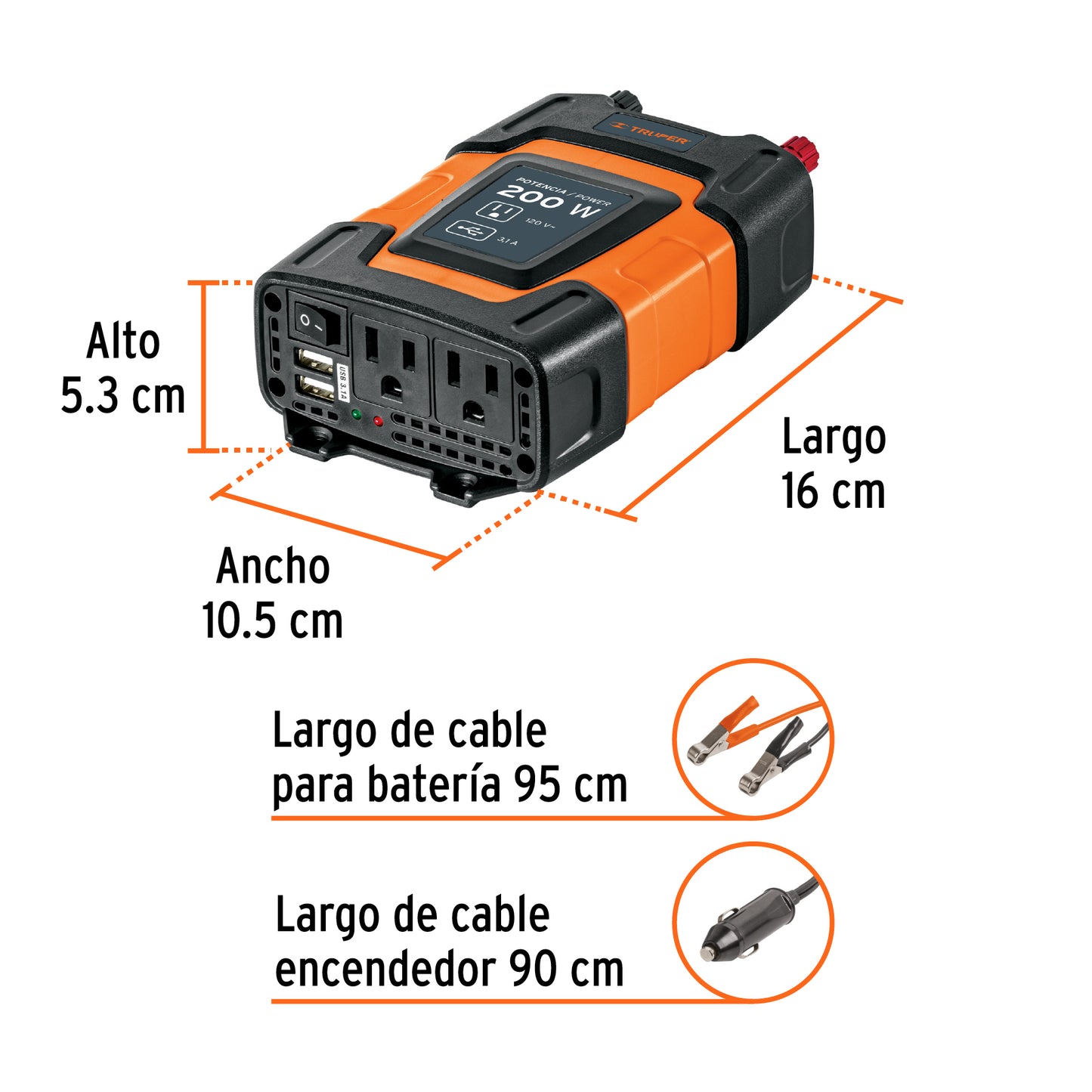 Inversor De Corriente 200 W, TRUPER