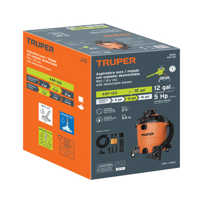 Aspiradora/Sopladora De Sólidos Y Líquidos 12 Gal, Plástica, TRUPER