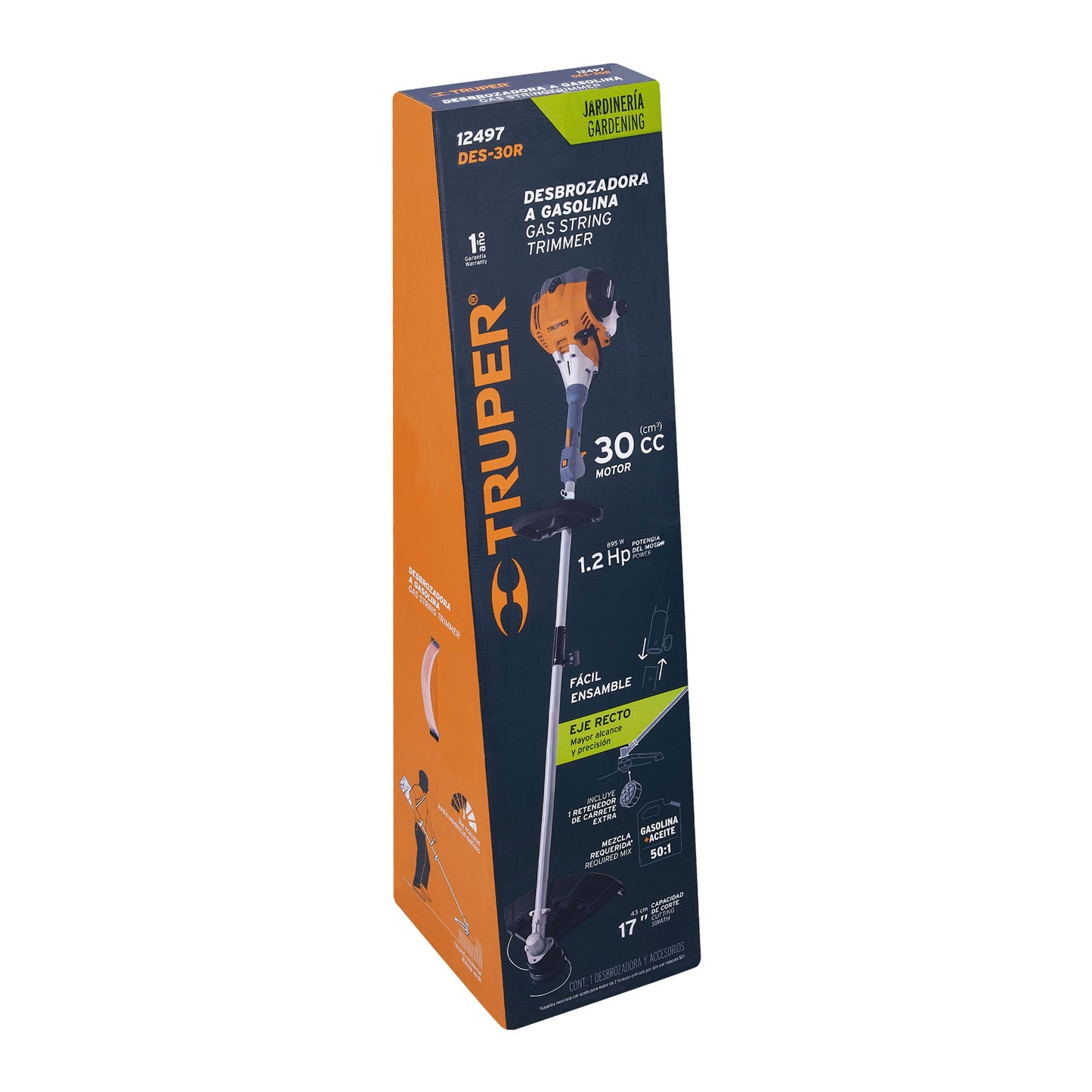 Desbrozadora A Gasolina 30CC Mango Tipo 'D', 17' Corte, Recta, TRUPER