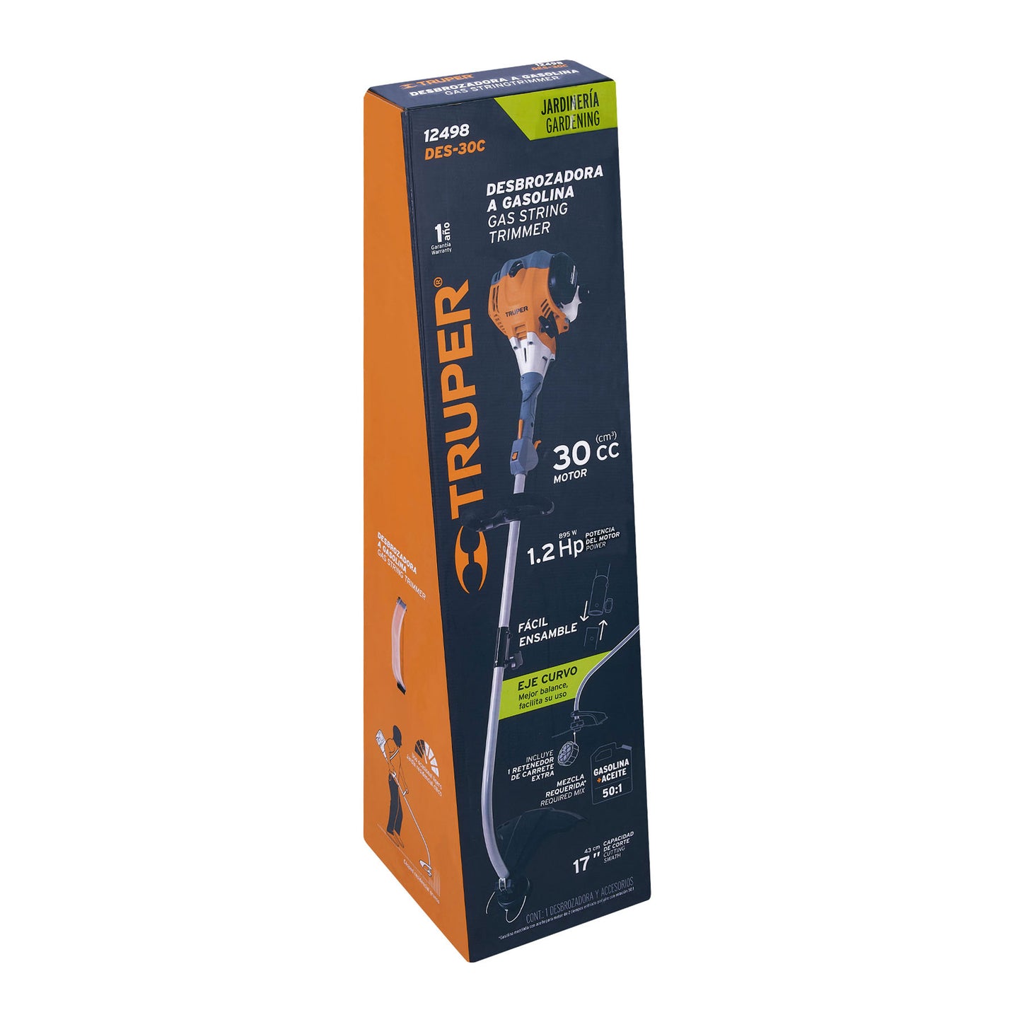 Desbrozadora A Gasolina 30CC Mango Tipo 'D', 17'Corte, Curva TRUPER