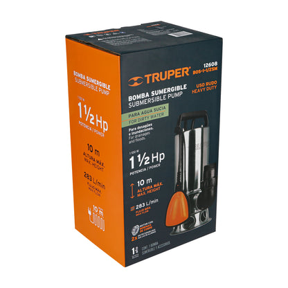 Bomba Sumegible Metálica Para Agua Sucia 1-1/2 HP, TRUPER