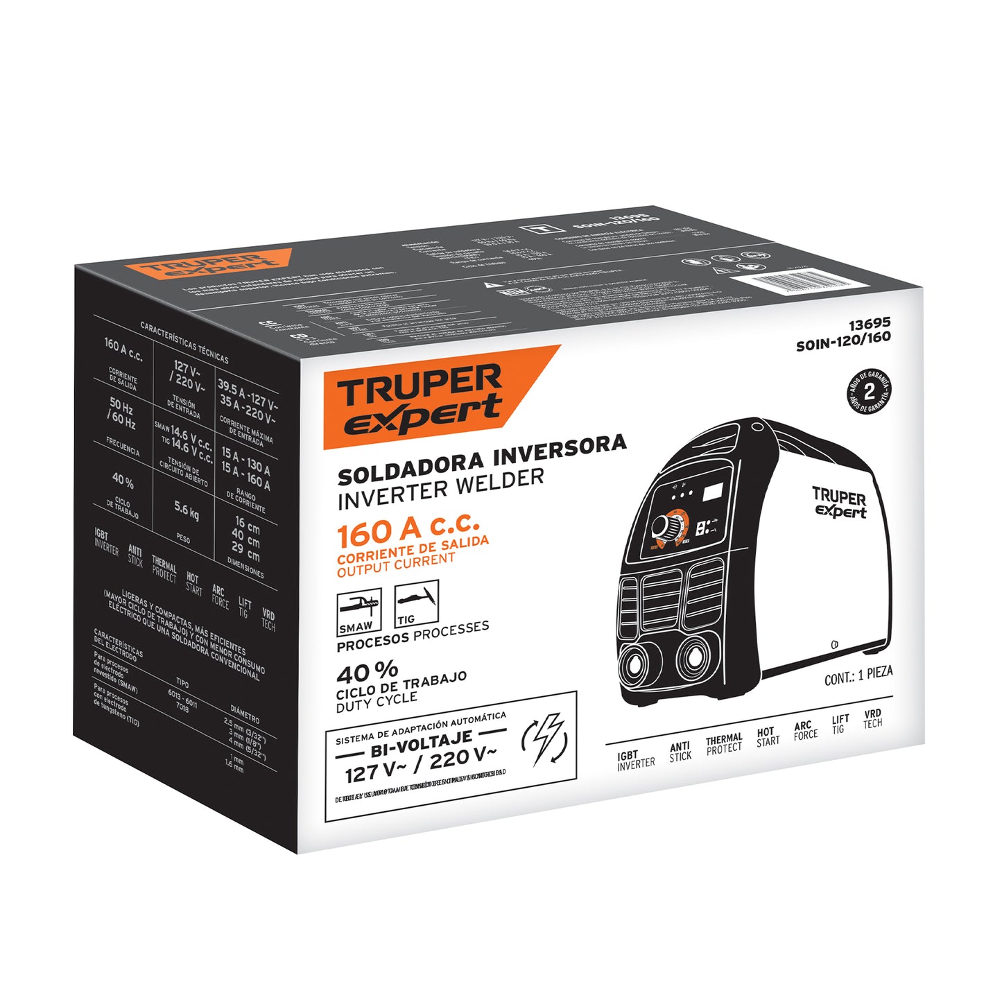 Soldadora Inversora Bi-Voltaje 160 A, 127 V/220 V, TRUPER
