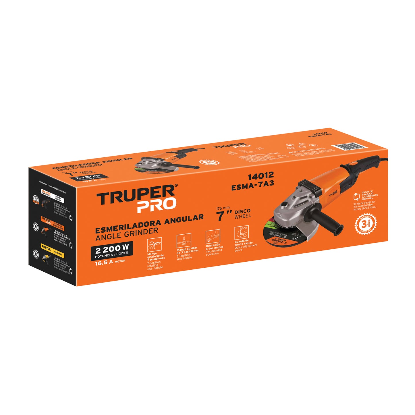 Esmeriladora Angular  7' 2200 W, Profesional, TRUPER