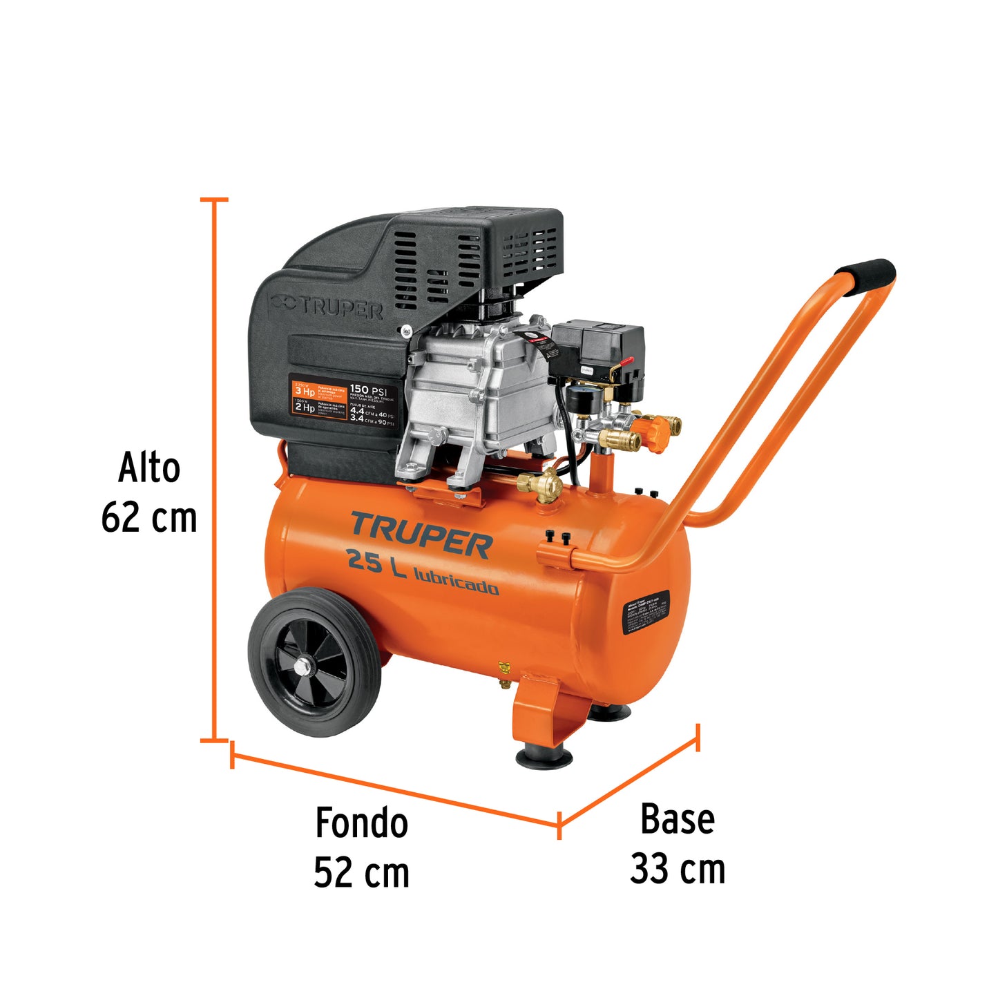 Compresor Horizontal 25L, 3 HP (Potencia Máxima), 127 V, TRUPER