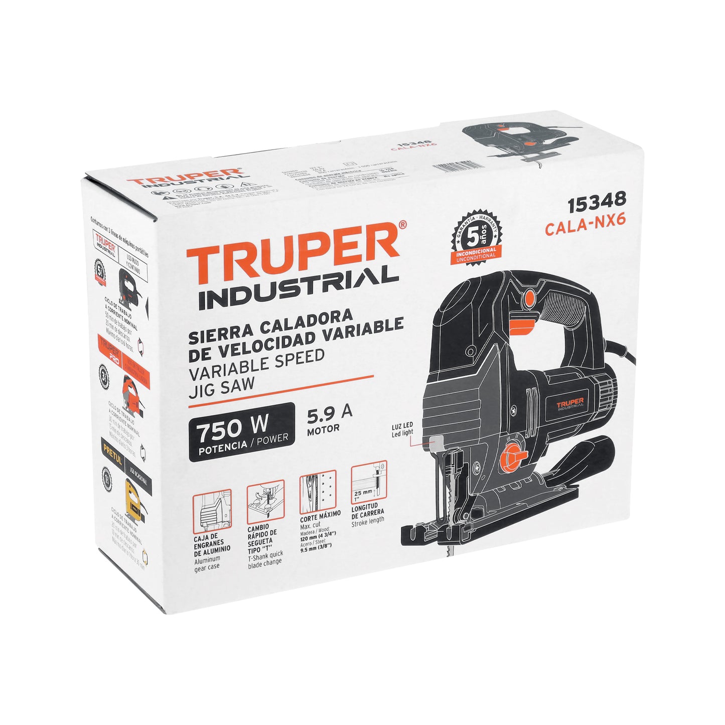 Sierra Caladora 750 W 5.9 A Velocidad Variable, Industrial, TRUPER