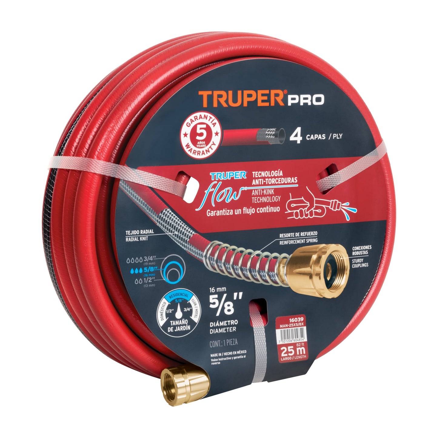 Manguera 5/8' Super Reforzada 4 Capas 25 M Conexiones De Metal, TRUPER