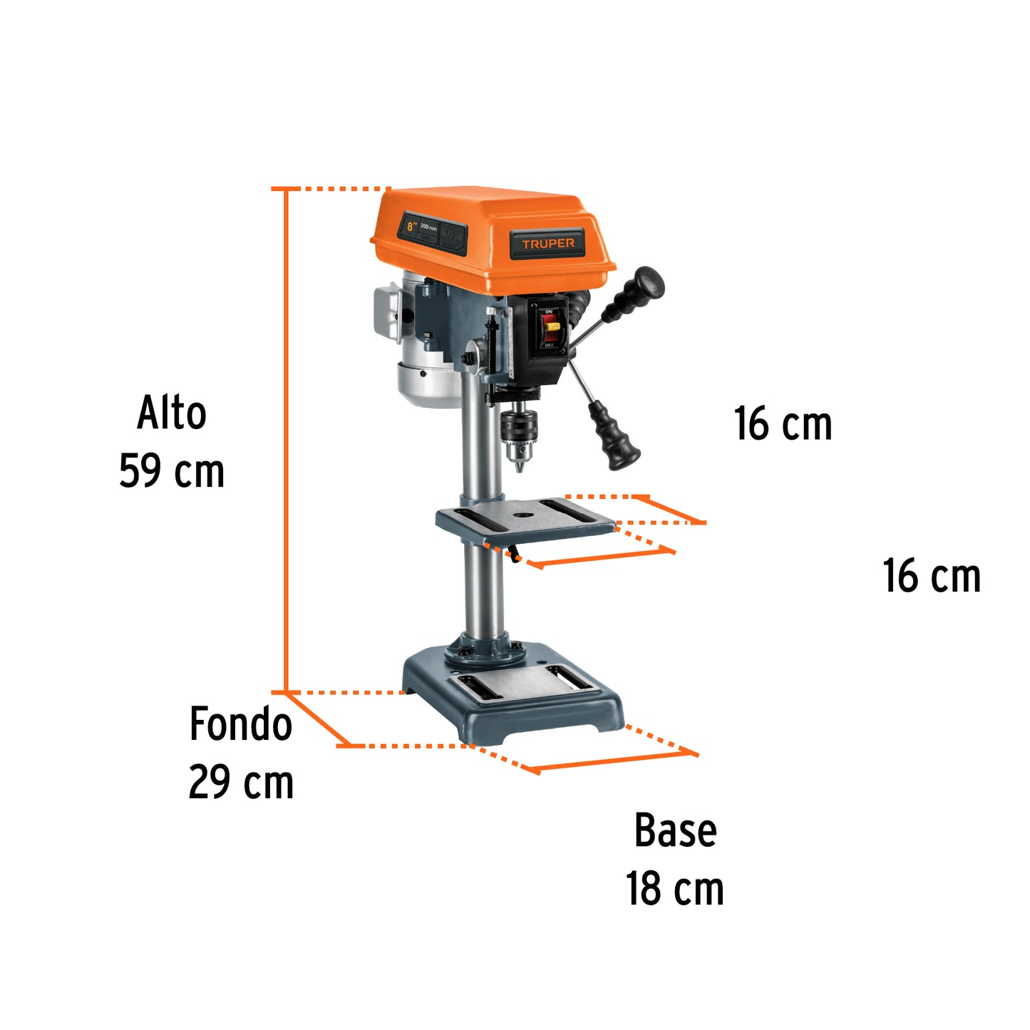 Taladro De Piso 8' De 250 W (1/3 HP), Broquero De 1/2', TRUPER