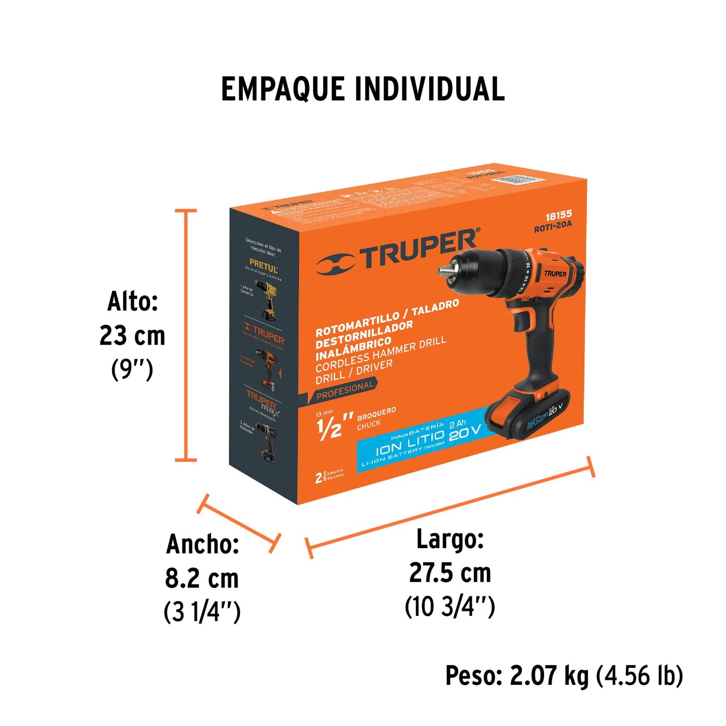 Rotomartillo Inalámbrico 1/2', 20 V, TRUPER