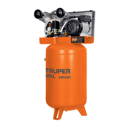 Compresor Lubricado Banda, Vertical 120L, 4HP 220V TRUPER