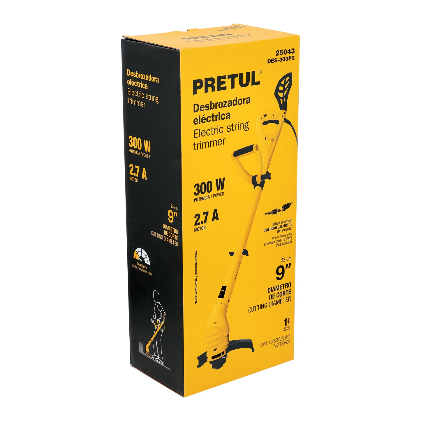 Desbrozadora Eléctrica 300 W Mango 'D', 9' Corte, PRETUL
