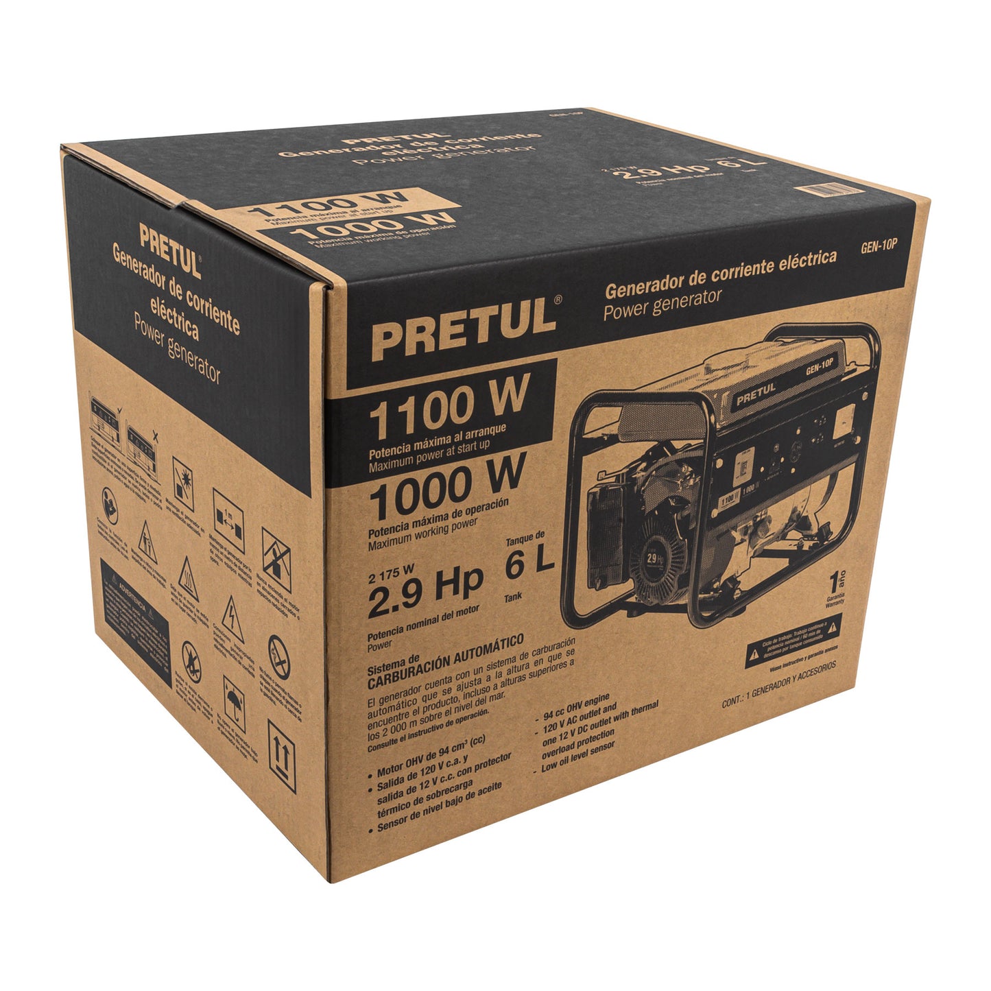 Generador Portátil 1.1 KW Motor A Gasolina, PRETUL