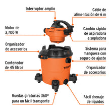 Aspiradora/Sopladora De Sólidos Y Líquidos 12 Gal, Plástica, TRUPER