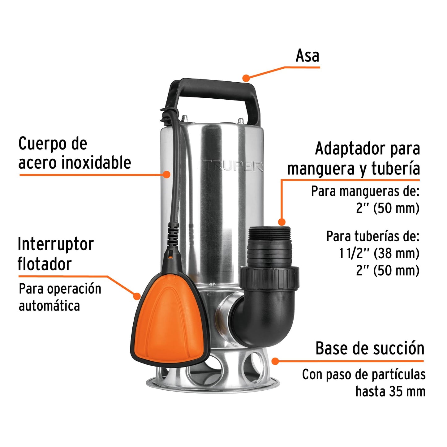 Bomba Sumegible Metálica Para Agua Sucia 1-1/2 HP, TRUPER