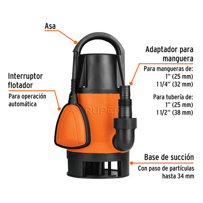 Bomba Sumergible Plástica Para Agua Sucia 1-1/2 HP, TRUPER