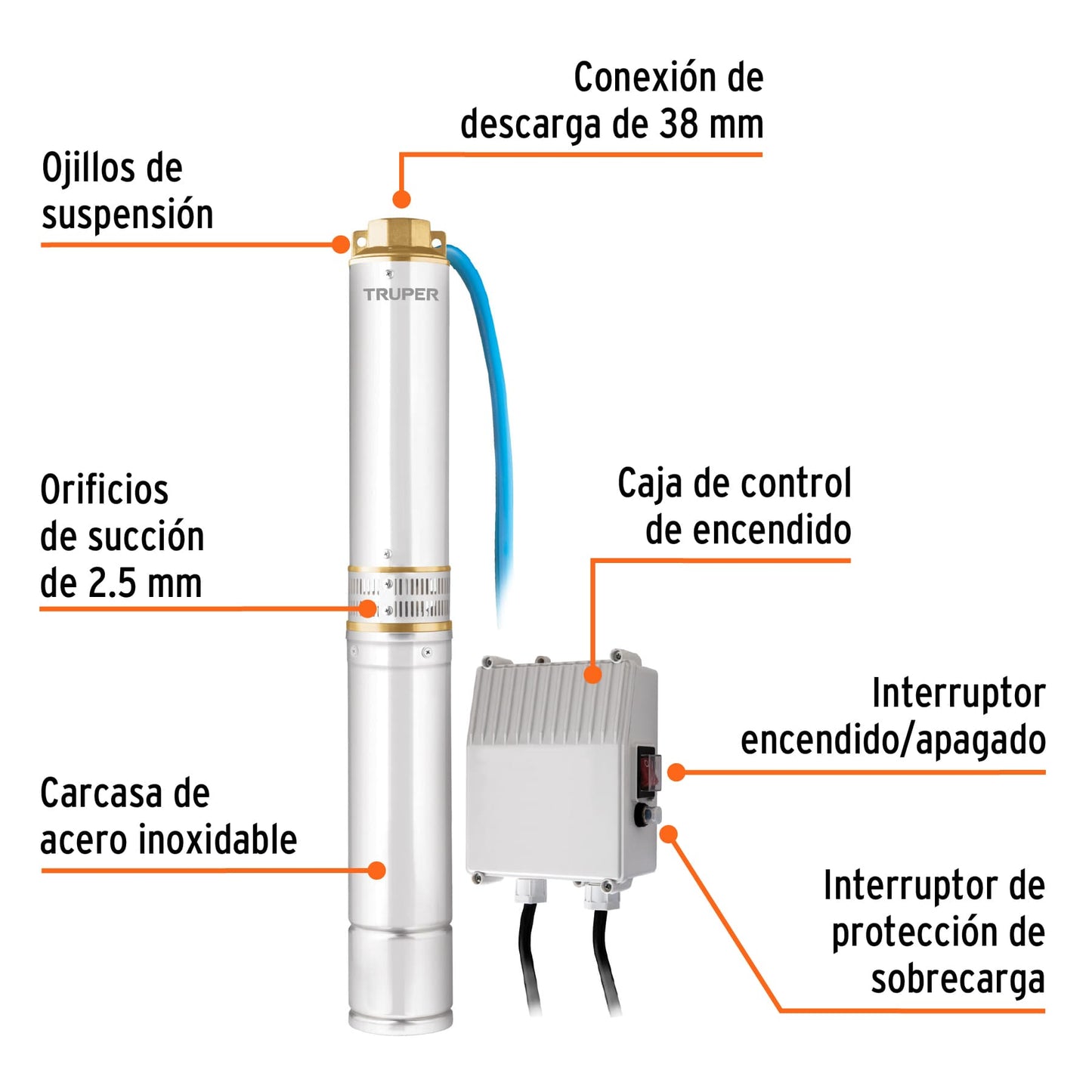 Bomba Sumegible Para Pozo Profundo, 1 HP, AGUA LIMPIA, TRUPER