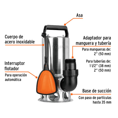 Bomba Sumegible Metálica Para Agua Sucia 1 HP, TRUPER