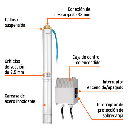 Bomba Sumegible Para Pozo Profundo, 2 HP, AGUA LIMPIA, TRUPER