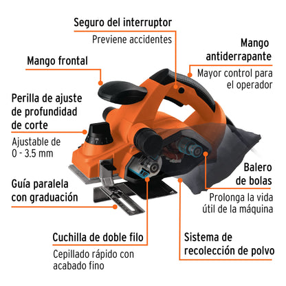 Cepillo Eléctrico 3-1/4' 850 W, Profesional, TRUPER