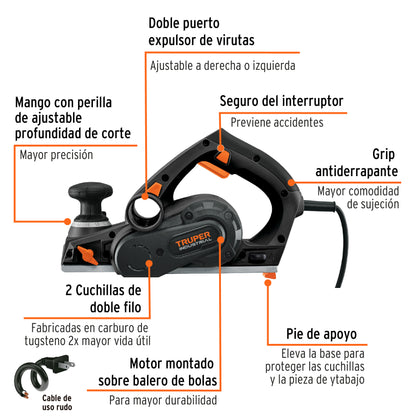 Cepillo Eléctrico Industrial De 3-1/4"", 720 W"