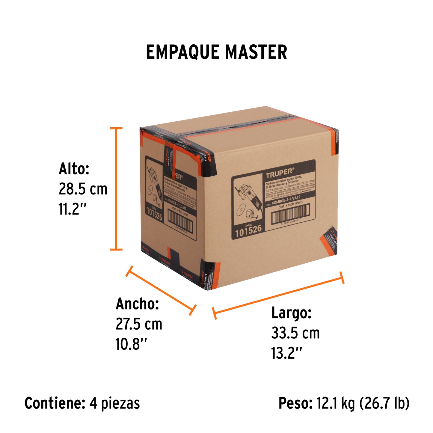 Esmeriladora 4-1/2' 700 W, 10 Discos Y Flexómetro, TRUPER