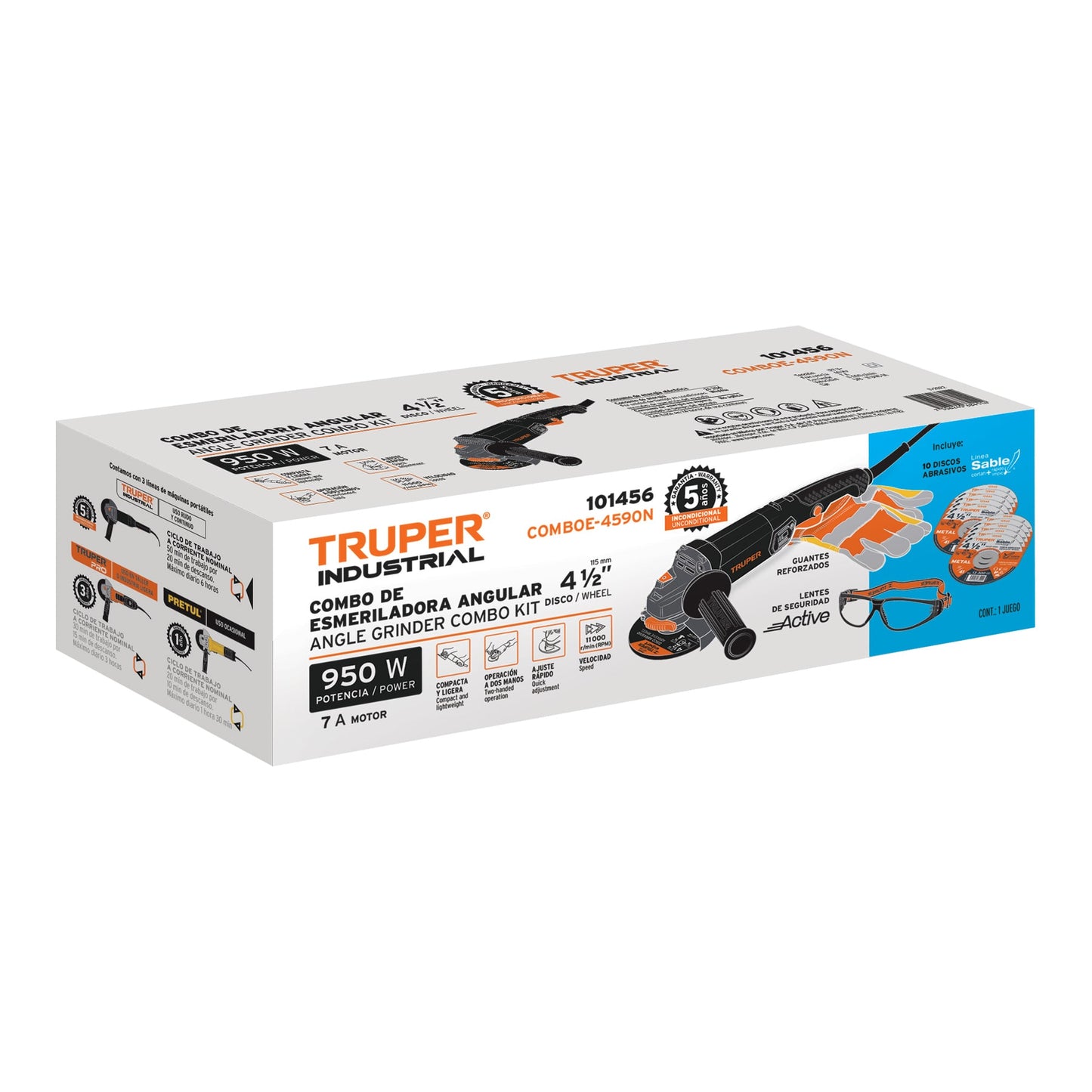 Esmeriladora 4-1/2' 950 W, Discos, Lentes Y Guantes, TRUPER
