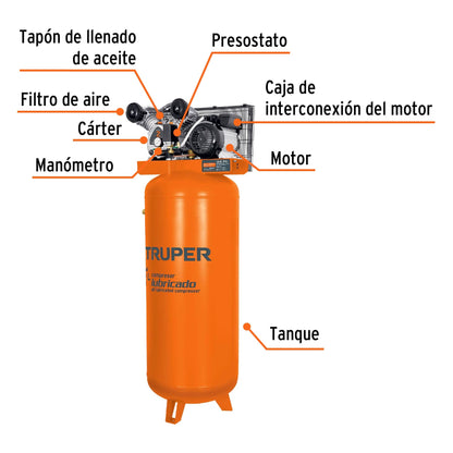 Compresor Lubricado Banda, Vertical 240L, 4HP 220V TRUPER
