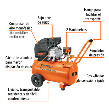 Compresor Horizontal 50L, 3-1/2 HP (Potencia Máxima),127 V, TRUPER
