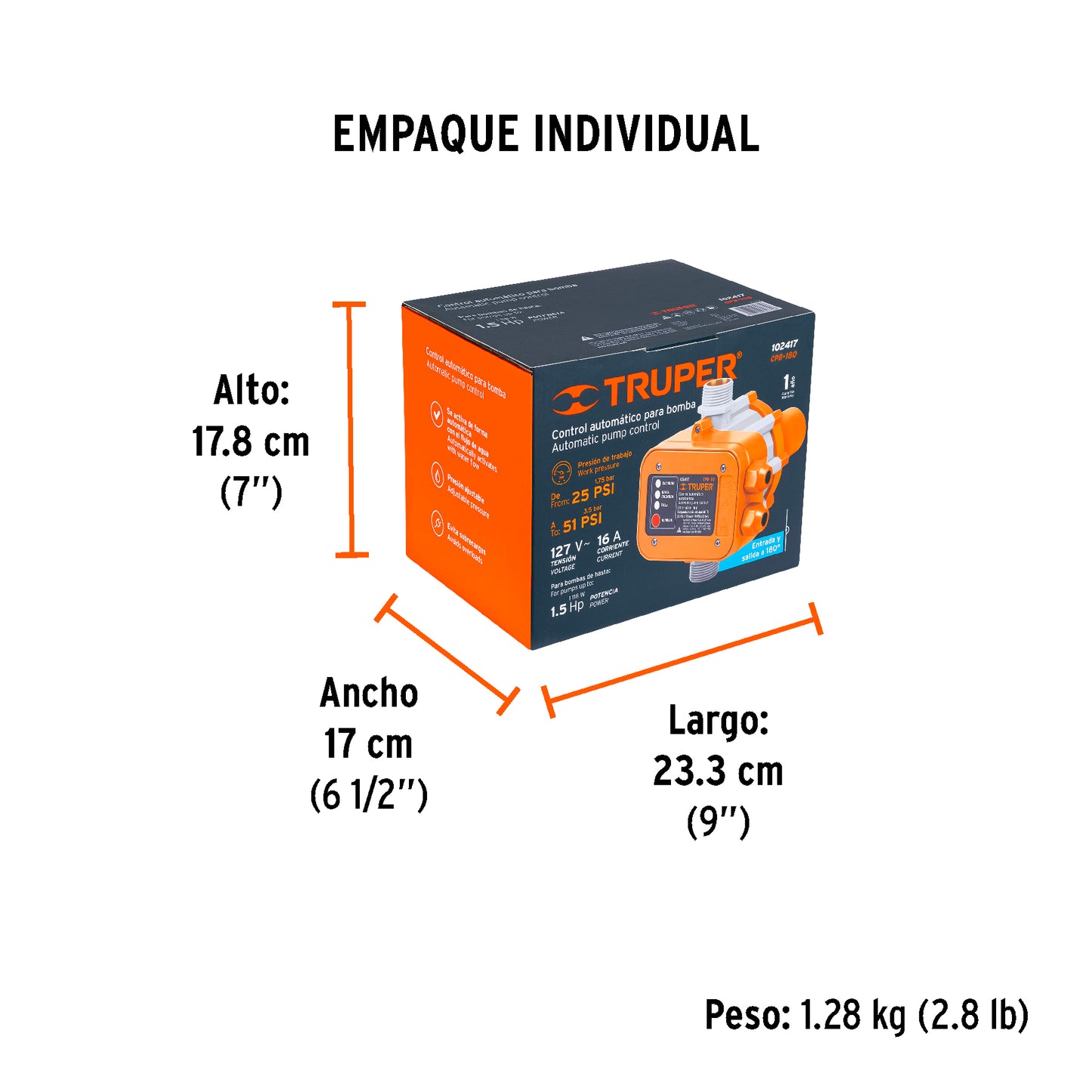 CONTROL AUTOMÁTICO DE PRESIÓN DE BOMBAS PARA AGUA, 180, TRUPER