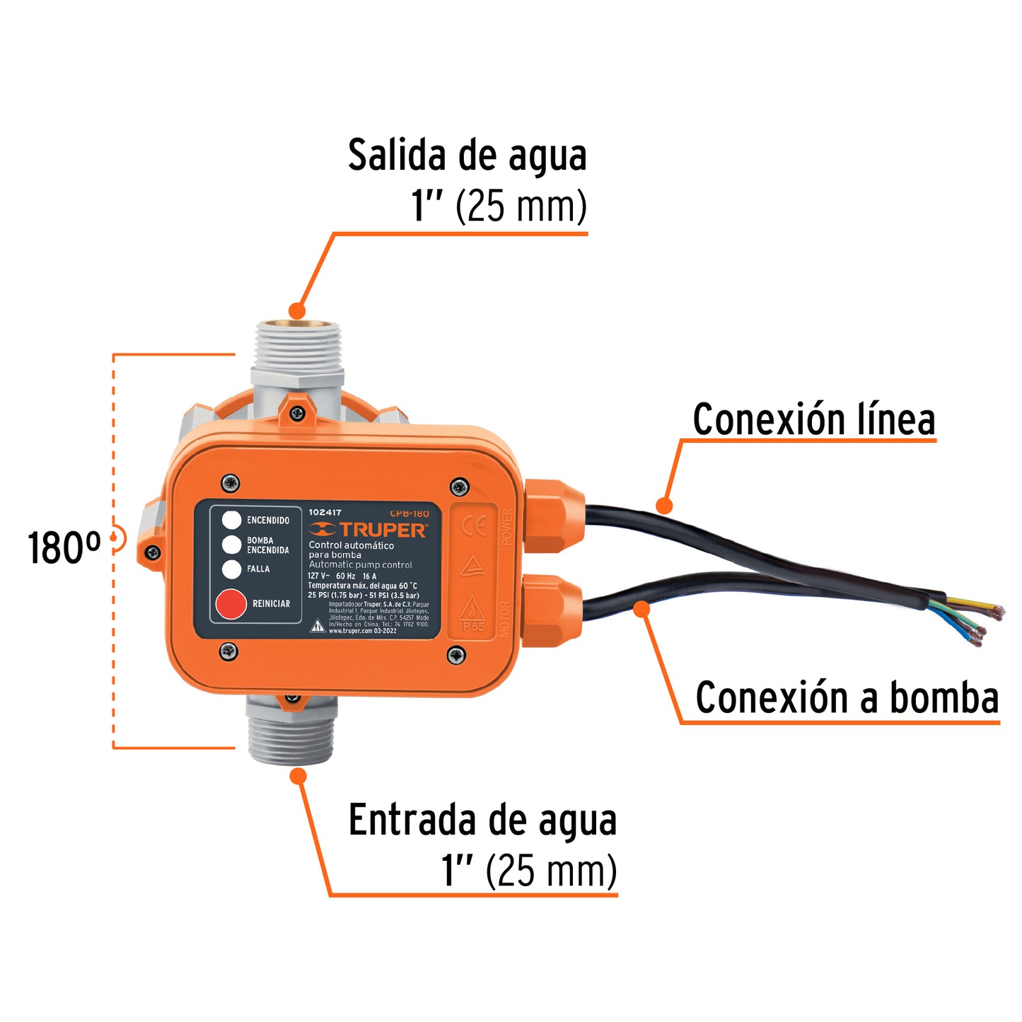 CONTROL AUTOMÁTICO DE PRESIÓN DE BOMBAS PARA AGUA, 180, TRUPER