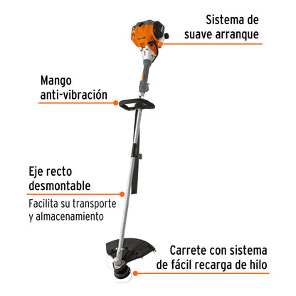 Desbrozadora A Gasolina 30CC Mango Tipo 'D', 17' Corte, Recta, TRUPER