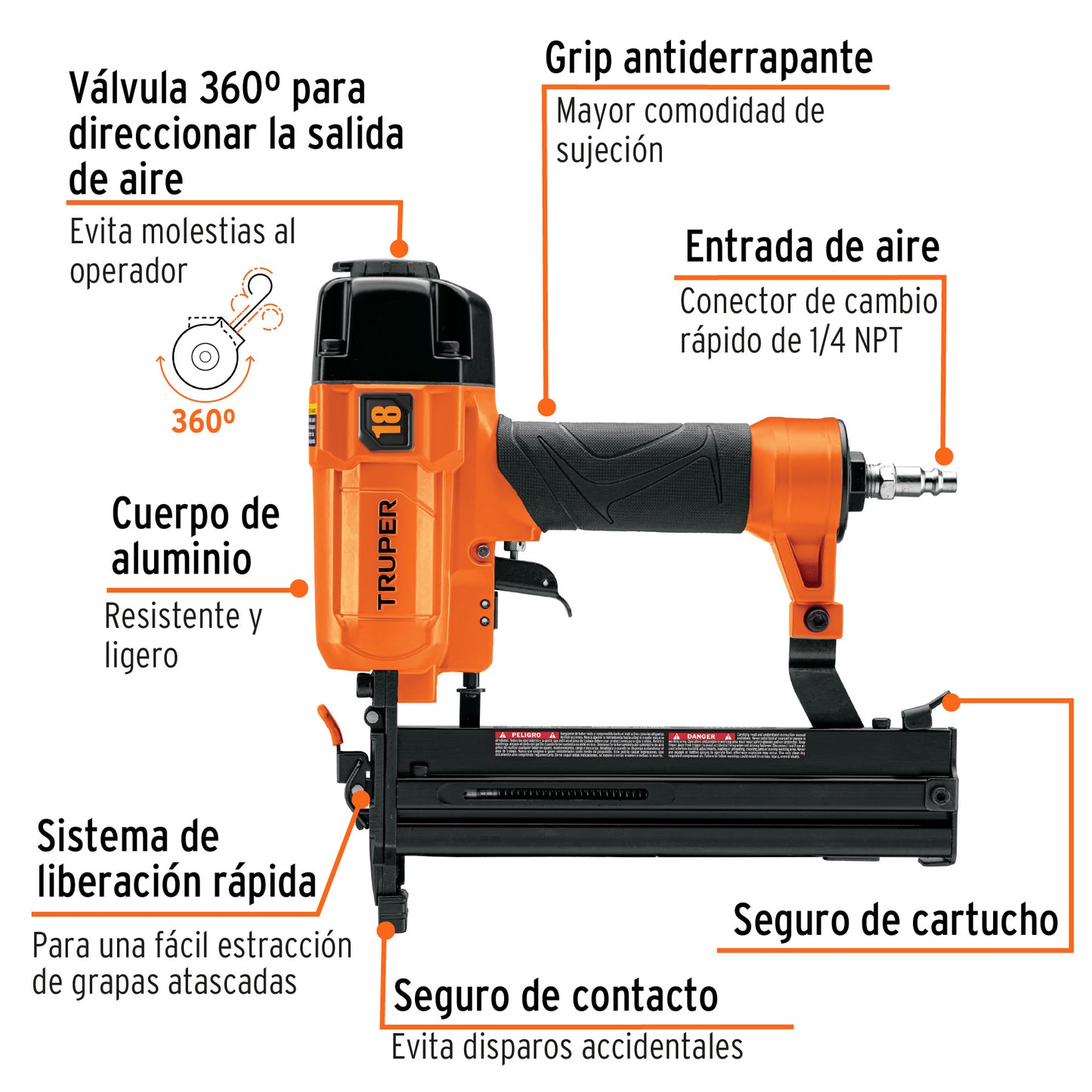 Engrapadora Neumática, Calibre 18, TRUPER