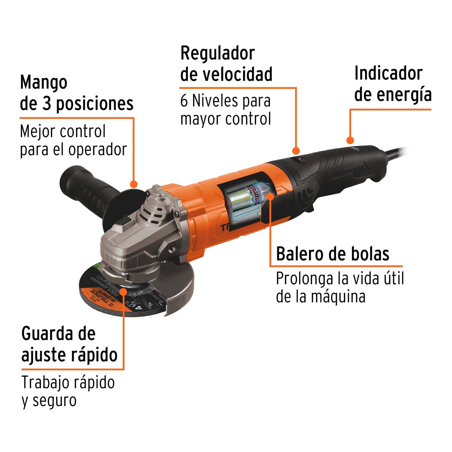 Esmeriladora Angular 4-1/2' 1100 W, Profesional, TRUPER