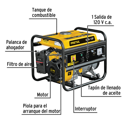 Generador Portátil 1.1 KW Motor A Gasolina, PRETUL