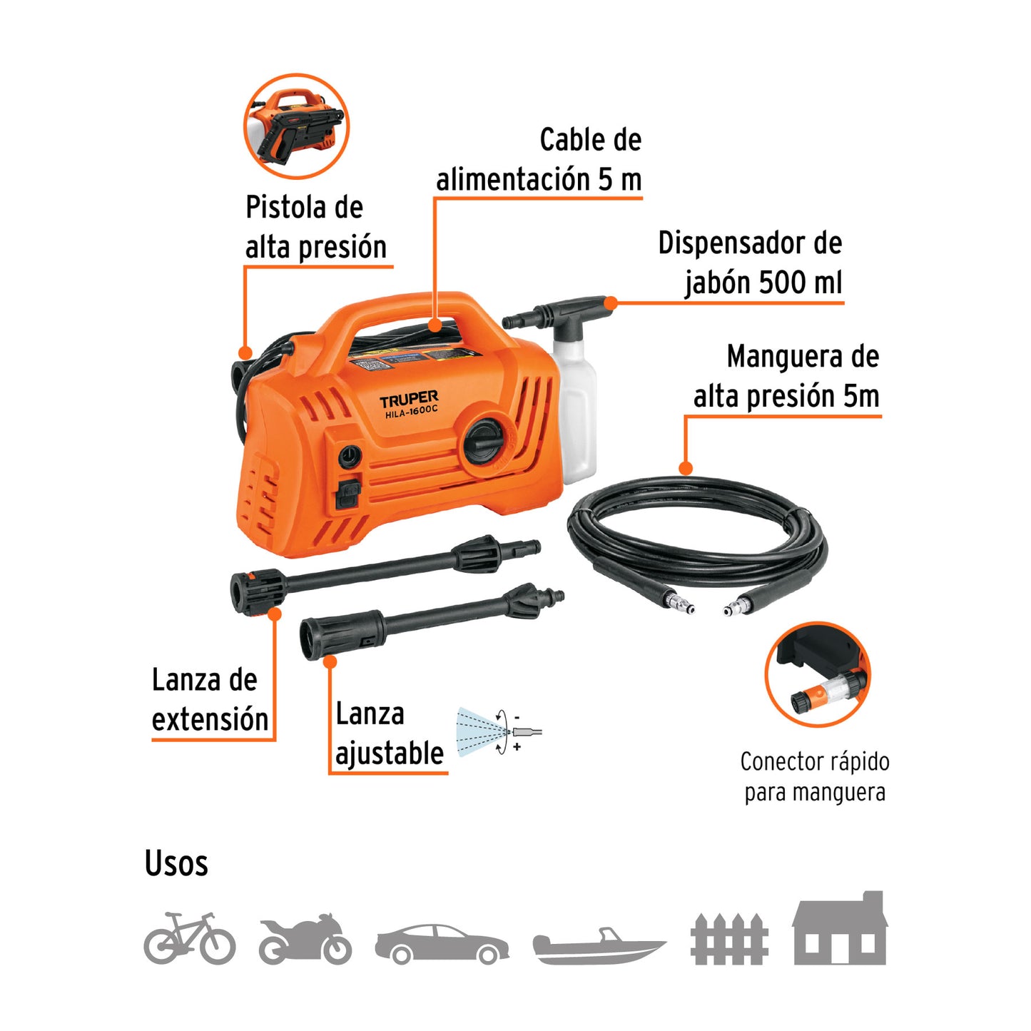 Hidrolavadora Eléctrica Compacta 1600 PSI, TRUPER