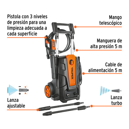 HIDROLAVADORA ELÉCTRICA 2000 PSI, MOTOR 2.6 HP, 127V/60 HZ,TRUPER