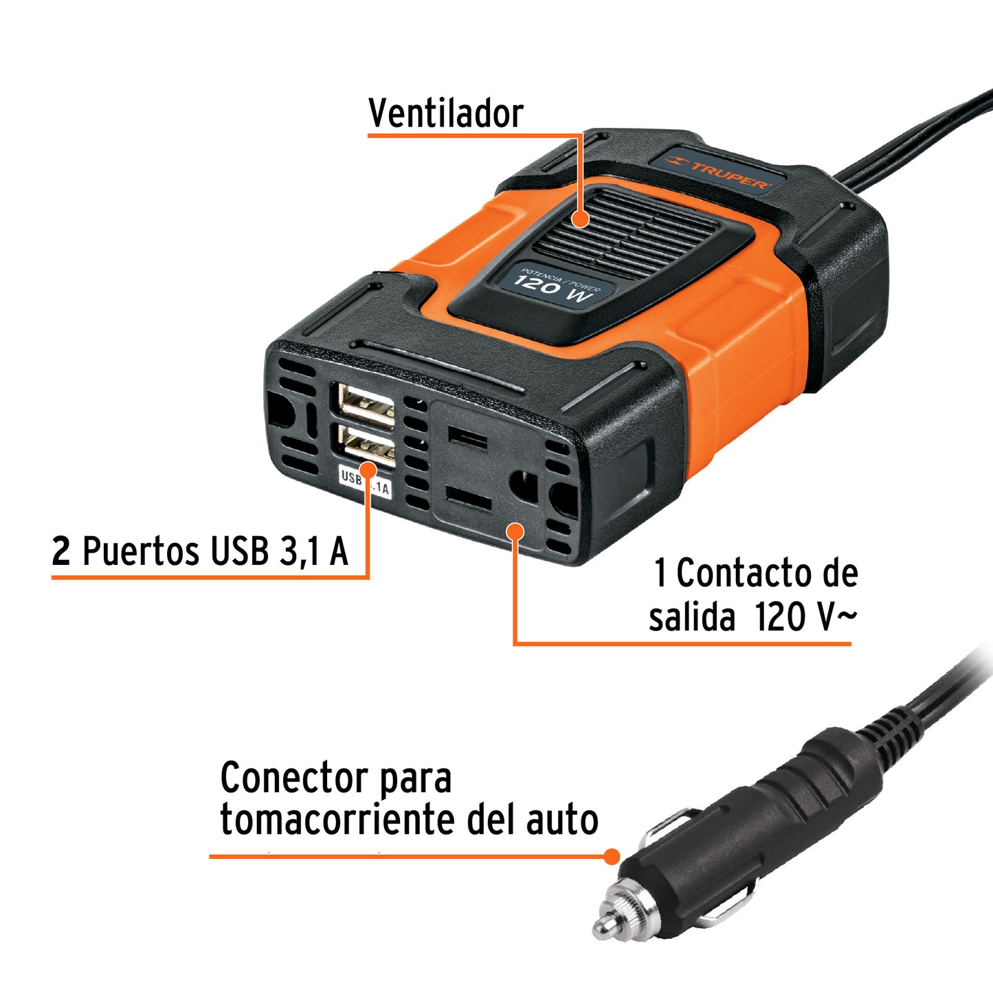 Inversor De Corriente 120 W, TRUPER