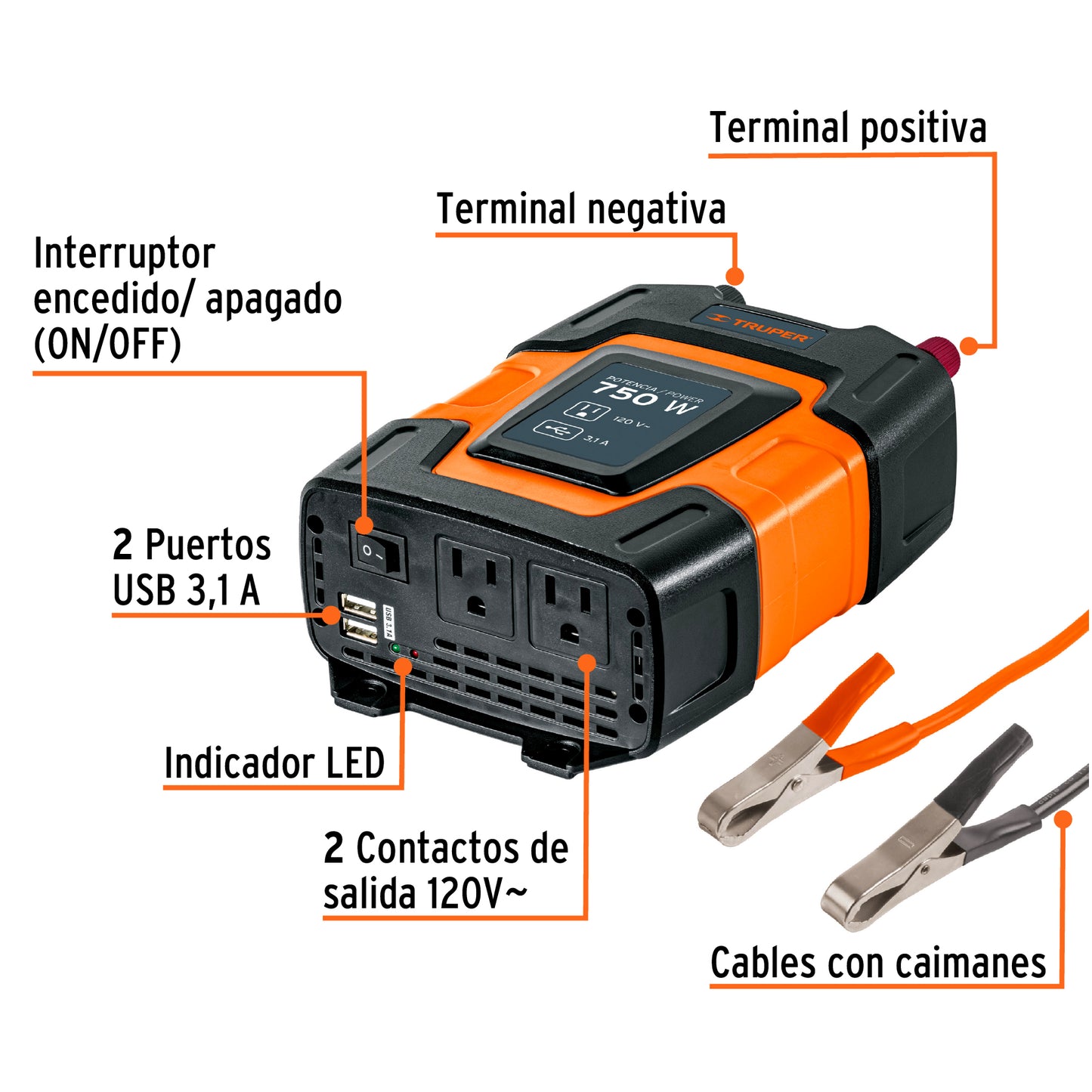 Inversor De Corriente De 750 W, TRUPER