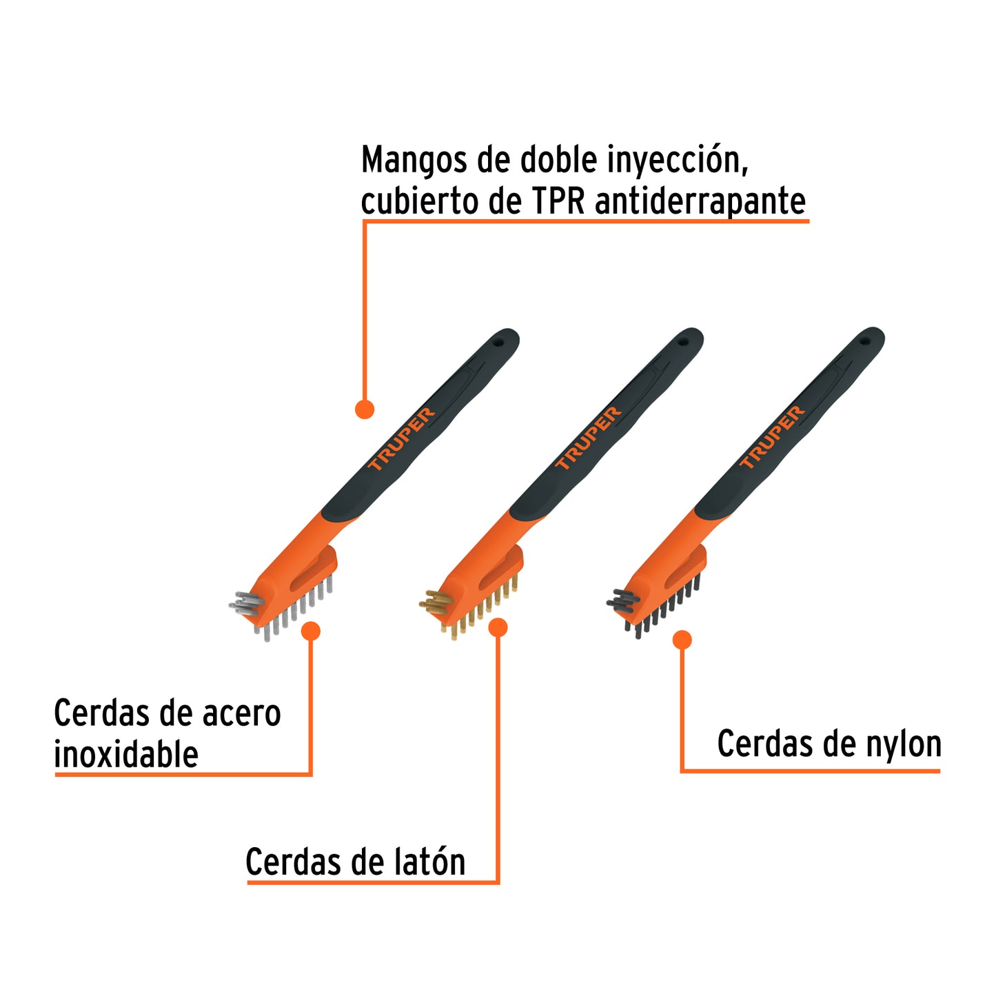 JUEGO DE 3 MINI CEPILLOS DE ALAMBRE 28 PINCELES, TRUPER