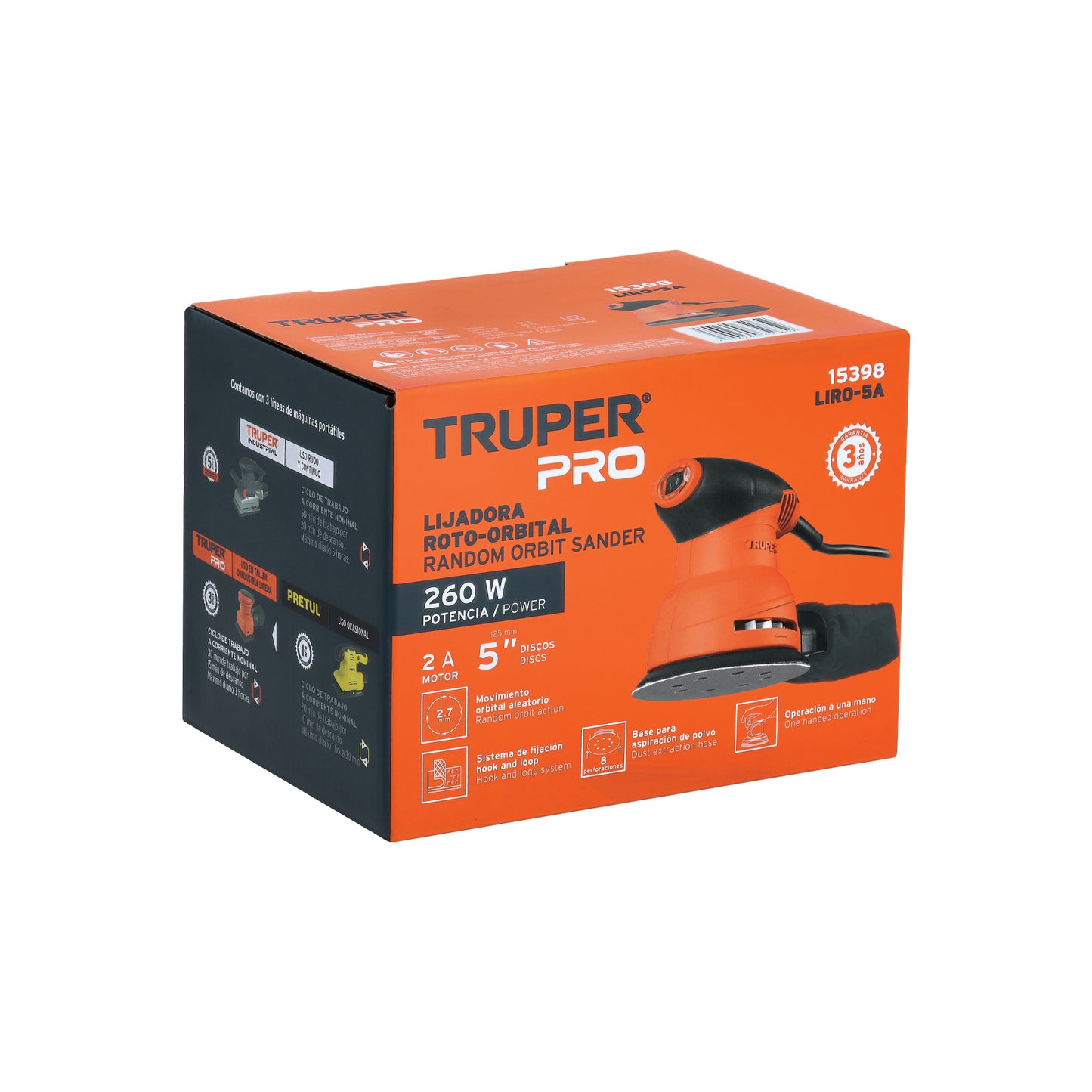 Lijadora Roto Orbital 5' 260 W, Profesional, TRUPER